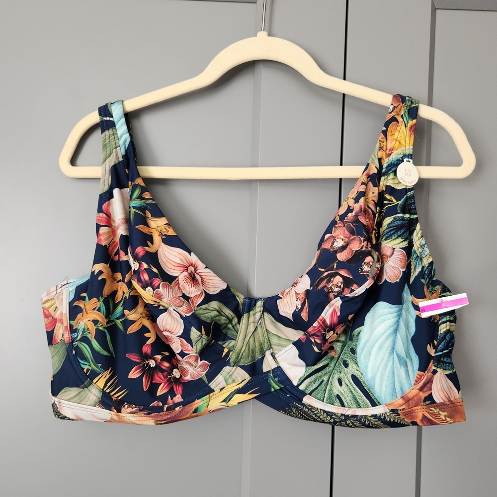New Artesands Botticelli Underwire Bikini Top Floral Tropical Navy Plus 18 + E F